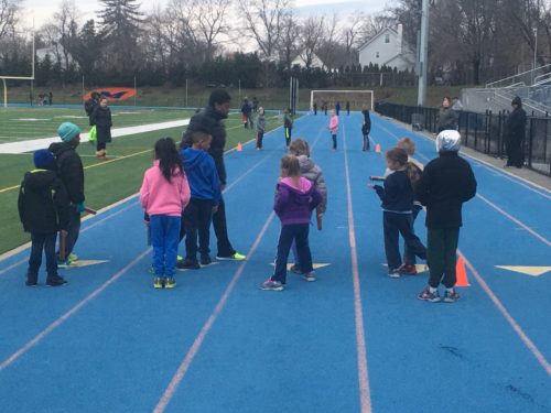Grades K-3 at their first track practice of 2017