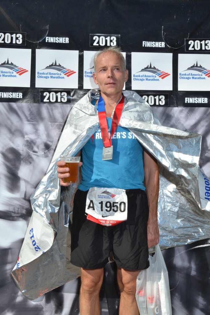 Sipping beer after Chicago marathon